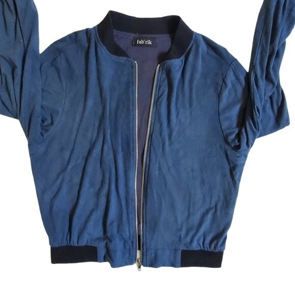 Fab'rik blue & black zip up long sleeve jacket sz S - Picture 7 of 12